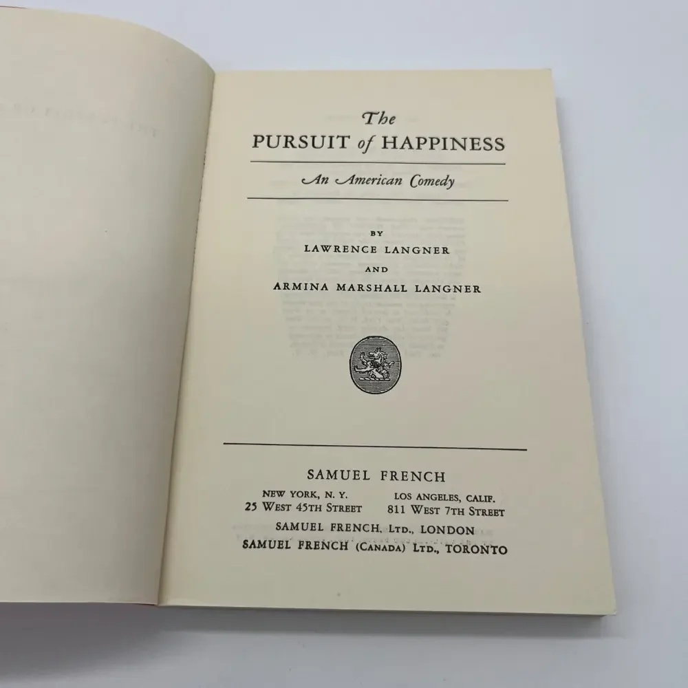 Rare The Pursuit of Happiness An American Comedy‎ Play by Lawrence Langner